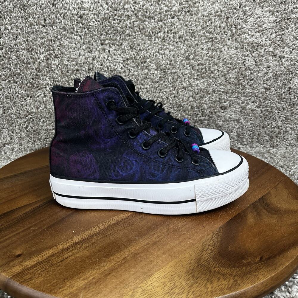 Converse Chuck Taylor All Star Hi Lift Women Size 5 Shoes Black Watercolor Roses
